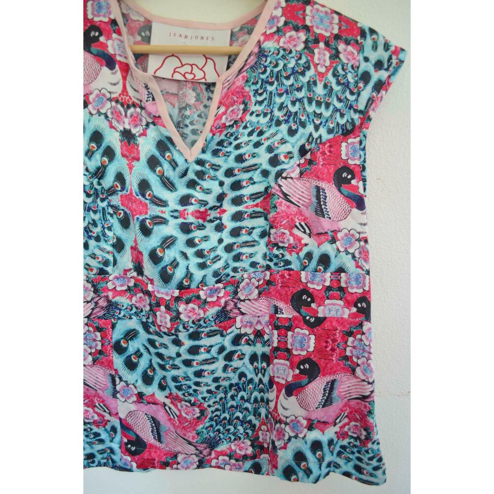 Silk Boho Floral Y2k Peacock Print Top - Picture 3 of 5